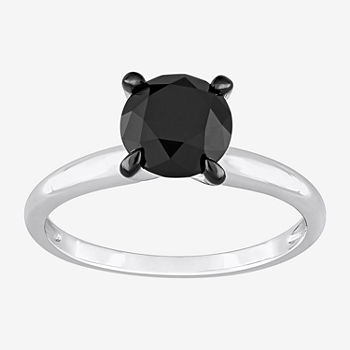Midnight Black Womens 2 CT. T.W. Genuine Black Diamond 10K White Gold Round Solitaire Engagement Ring