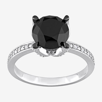 Midnight Black Womens 3 CT. T.W. Genuine Black Diamond 14K White Gold Round Engagement Ring