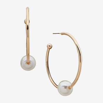 Worthington Simulated Pearl Hoop Earrings