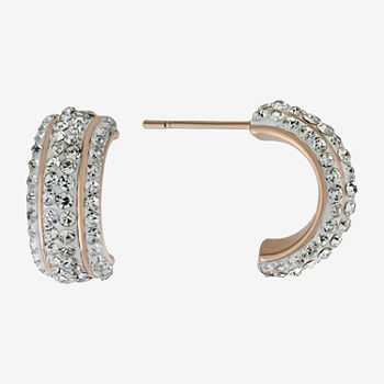 Sparkle Allure Crystal 24K Rose Gold Over Brass Hoop Earrings
