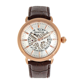 Heritor Mens Automatic Rose Goldtone Leather Strap Watch Herhr8405