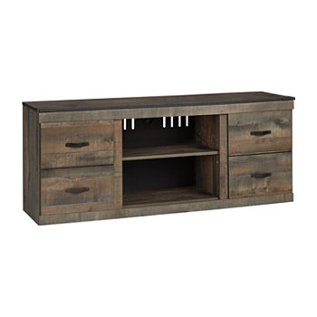 Signature Design by Ashley Trinell Brown Large TV Stand With Fireplace Option