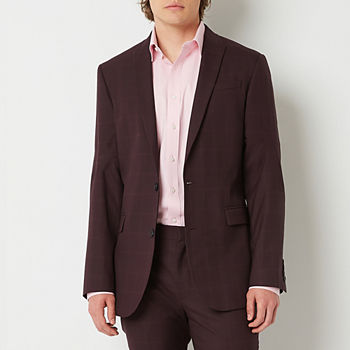 JF J.Ferrar Ultra Comfort Mens Windowpane Stretch Fabric Slim Fit Suit Jacket
