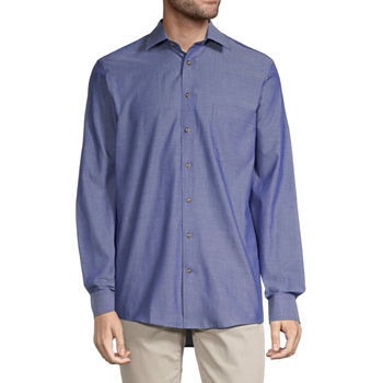 Stafford Mens Regular Fit Long Sleeve Geometric Button-Down Shirt
