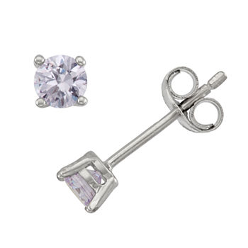 Lab Created White Cubic Zirconia Sterling Silver 4mm Stud Earrings