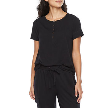 Ambrielle Womens Short Sleeve Henley Neck Pajama Top