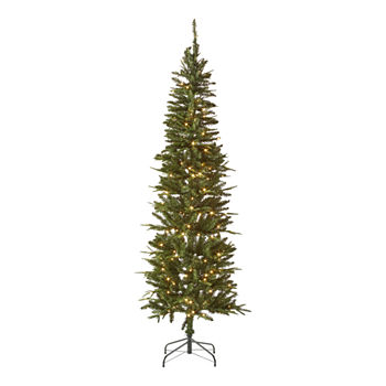 North Pole Trading Co. 7 Foot Woodside Fir Slim LED Pre-Lit Christmas Tree