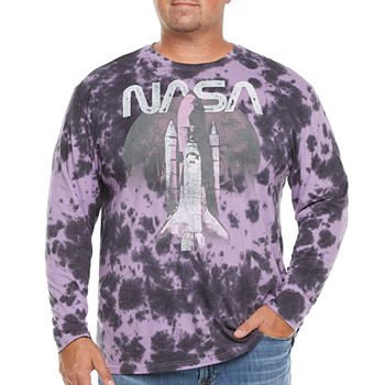 Big & Tall NASA Space Tie Dye Mens Crew Neck Long Sleeve Graphic T-Shirt