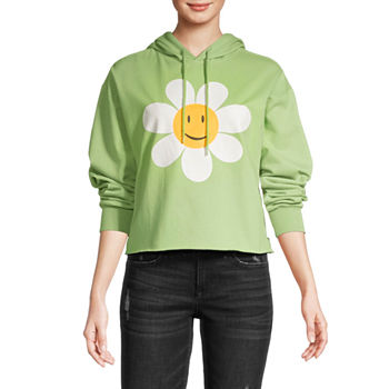 Smiley Daisy Juniors Womens Long Sleeve Cropped Graphic Hoodie