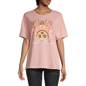 Floral Celestial Juniors Womens Oversized Graphic T-Shirt