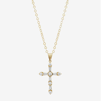 Religious Jewelry Womens White Cubic Zirconia 10K Gold Cross Pendant Necklace