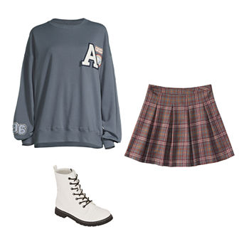 Arizona Oversized Sweatshirt, Pleated Skirt & Boots