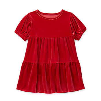 Okie Dokie Toddler Girls Short Sleeve Puffed Sleeve A-Line Dress