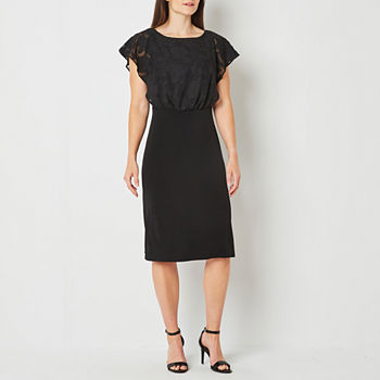 Connected Apparel Short Sleeve Lace Top Midi Sheath Dress