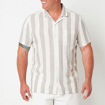 Mutual Weave Big and Tall Mens Regular Fit Short Sleeve Striped Button-Down Shirt