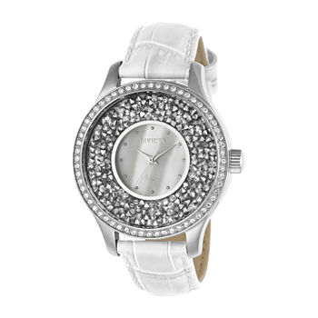 Invicta Angel Womens White Leather Strap Watch 24591