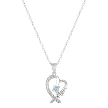 Footnotes Mom Topaz Sterling Silver 16 Inch Link Heart Pendant Necklace