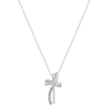 Footnotes Faith Cubic Zirconia Sterling Silver 16 Inch Link Cross Pendant Necklace