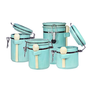 Blue Donuts Turquoise 4Pc Ceramic Canister Food Container