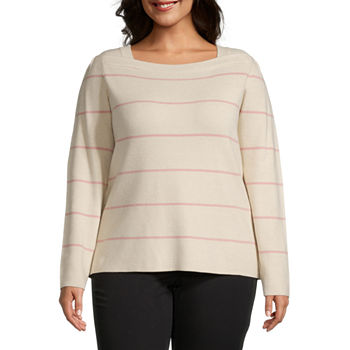 Liz Claiborne Plus Womens Square Neck Long Sleeve Pullover Sweater