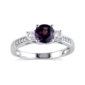 Lab-Created Alexandrite, White Sapphire and Diamond-Accent 10K White Gold Ring