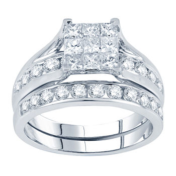 2 CT. T.W. Princess & Round Diamond Bridal Ring Set