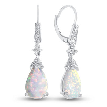 Lab-Created Opal & Lab-Created White Sapphire Sterling Silver Drop Earrings