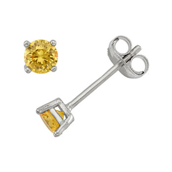 Lab Created Yellow Cubic Zirconia Sterling Silver 4mm Stud Earrings