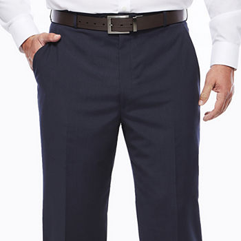 Stafford® Travel Wool Blend Stretch Navy Pinstripe Flat-Front Dress Pants - Big & Tall