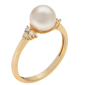 Womens 1/10 CT. T.W. Genuine White Cultured Akoya Pearl 14K Gold Cocktail Ring