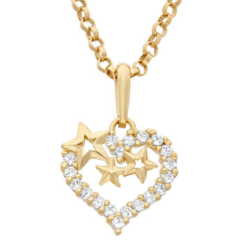 Girls 1/5 CT. T.W. Lab Created White Cubic Zirconia 14K Gold Heart Pendant Necklace