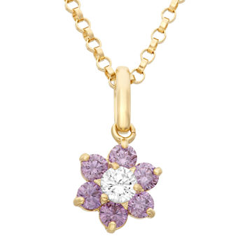 Girls Lab Created Purple Cubic Zirconia 14K Gold Flower Pendant Necklace