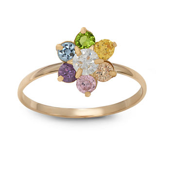 Girls 1/5 CT. T.W. Lab Created Multi Color Cubic Zirconia 14K Gold Flower Delicate Cocktail Ring