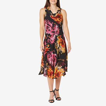 Robbie Bee Sleeveless Floral Midi Fit + Flare Dress