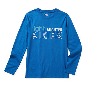 Hope & Wonder Light Laughter Latkes Kids Unisex Crew Neck Long Sleeve Regular Fit Graphic T-Shirt