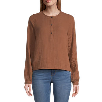 a.n.a Womens Round Neck Long Sleeve Blouse
