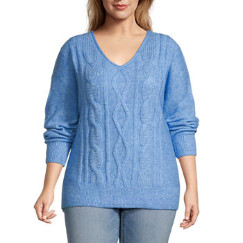 St. John's Bay Plus Womens V Neck Long Sleeve Pullover Sweater