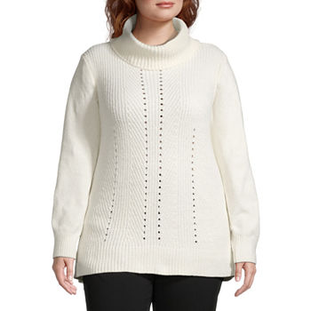 Liz Claiborne Plus Womens High Neck Long Sleeve Pullover Sweater