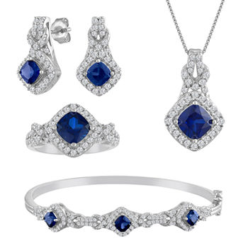 Womens 4-pc. Lab-Created Blue Sapphire & Cubic Zirconia Silver Over Brass Jewelry Set
