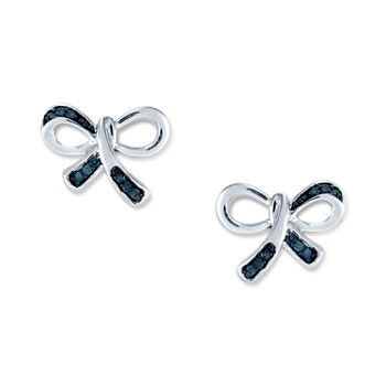 Diamond Accent Genuine Blue Diamond Sterling Silver 9mm Bow Stud Earrings