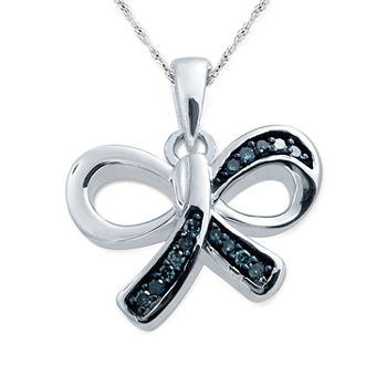 Womens Diamond Accent Genuine Blue Diamond Sterling Silver Bow Pendant Necklace