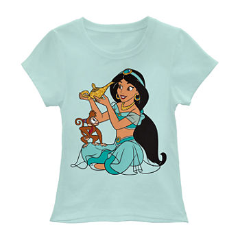 Disney Little & Big Girls Round Neck Aladdin Princess Jasmine Short Sleeve Graphic T-Shirt
