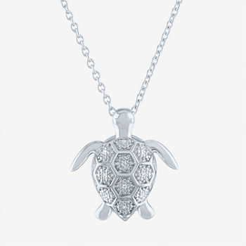 Turtle Womens Diamond Accent Genuine White Diamond Sterling Silver Pendant Necklace