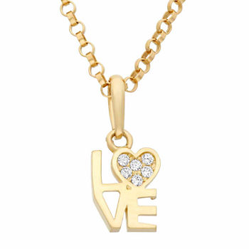 Girls Lab Created White Cubic Zirconia 14K Gold Heart Pendant Necklace