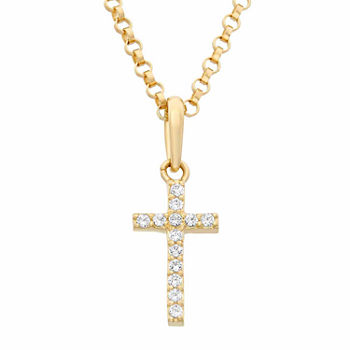 Girls Lab Created White Cubic Zirconia 14K Gold Cross Pendant Necklace