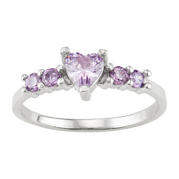 Girls Purple Cubic Zirconia Sterling Silver Heart Cocktail Ring