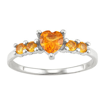 Girls Yellow Cubic Zirconia Sterling Silver Heart Cocktail Ring