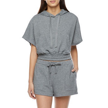Flirtitude Juniors Womens Hooded Short Sleeve Sweatshirt