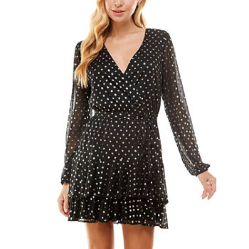 City Triangle Juniors Long Sleeve Dots Fit + Flare Dress