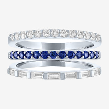 Womens Lab Created Blue Sapphire Sterling Silver Round Ring Sets